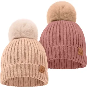 2-Pack Pom Knitted Beanie (Tea Rose)