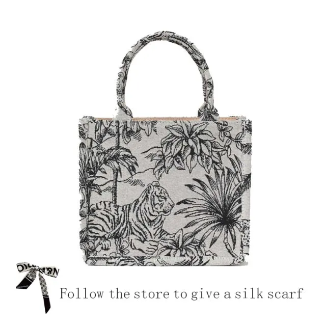 2021 Luxury Designer Handbag Women Luxury Brand Bag Shopper Designer Bag Jacquard Embroidery Shoulder Beach Bag Canvas Tote Bags