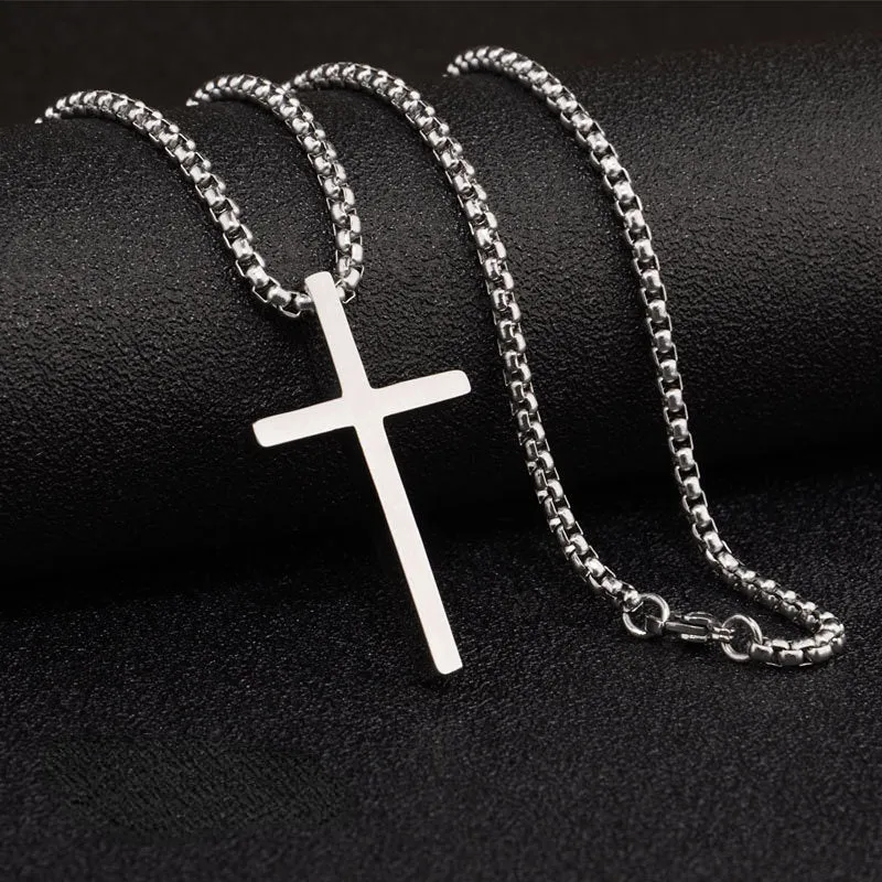 2023Classic Simple Punk Fashion Double Sided Cross Antique Silver Color Pendant Short Long Chain Necklaces Jewelry for Women Man