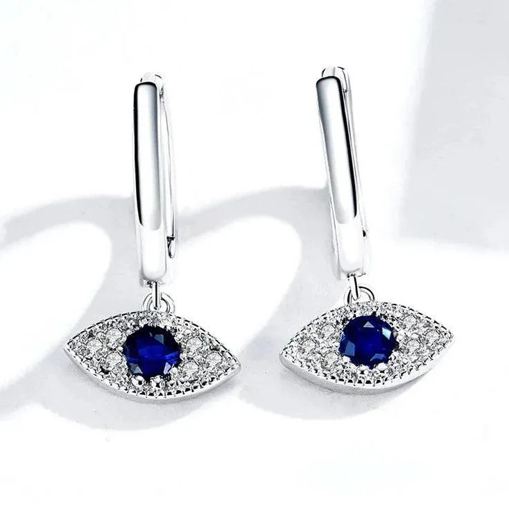 925 Sterling Silver - Earrings Charm Jewelry - Blue Eye - BSE274