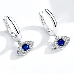 925 Sterling Silver - Earrings Charm Jewelry - Blue Eye - BSE274