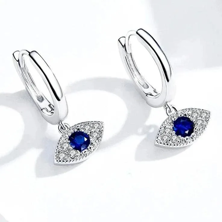 925 Sterling Silver - Earrings Charm Jewelry - Blue Eye - BSE274