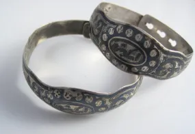 Antique Pair of Silver and Niello Bracelets from Sketcha or Isketche, Xanthi