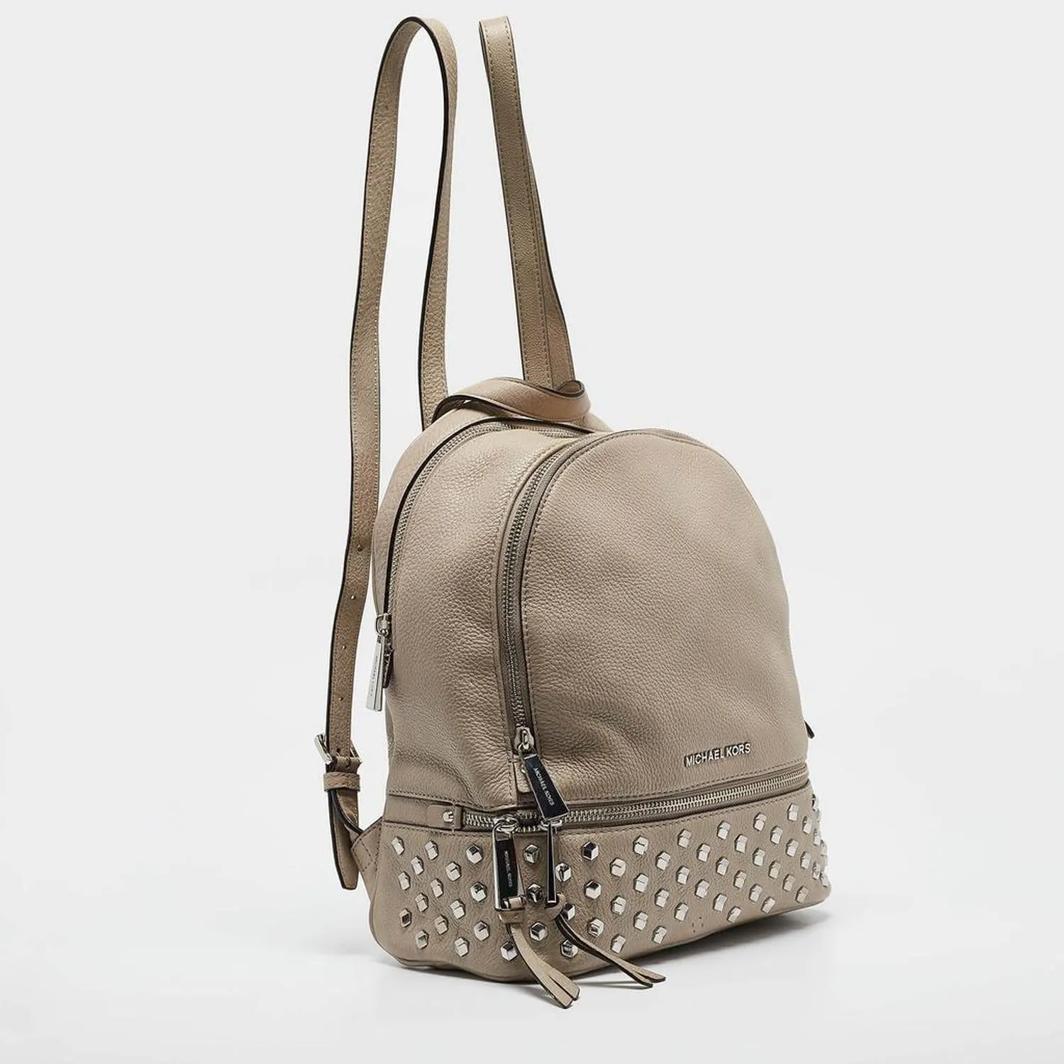 Beige Leather Rhea Studded Backpack