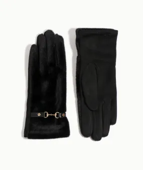 Black Faux Fur Gloves with Buckle Embellishment and Cozy Lining