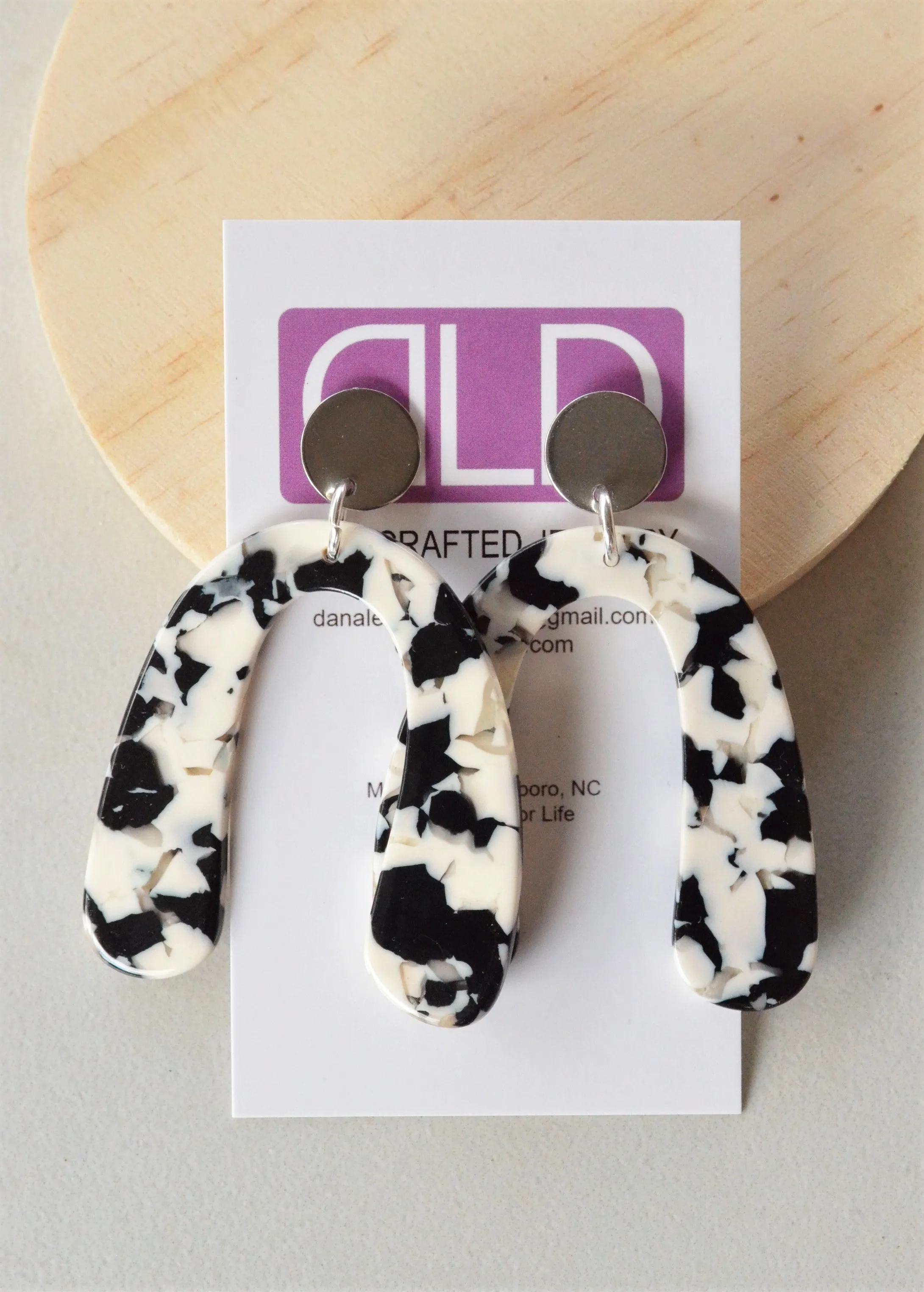 Black White Statement Earrings Acrylic Bold Big Dangle Womens Earrings  - Lillian