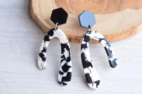 Black White Statement Earrings Acrylic Bold Big Dangle Womens Earrings  - Lillian