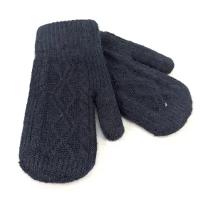 Cable Knit Children's Mittens (Medium) - Navy Blue