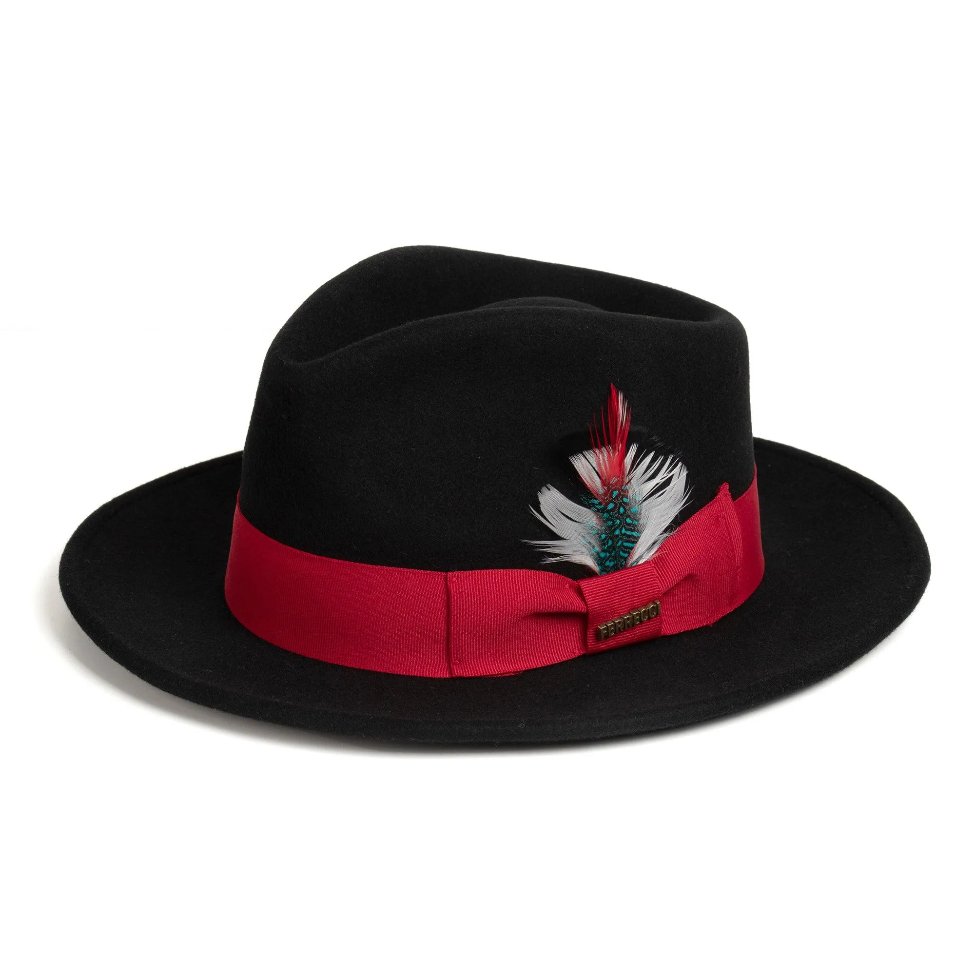 Crushable Black/Red 100% Australian Wool Fedora Hat