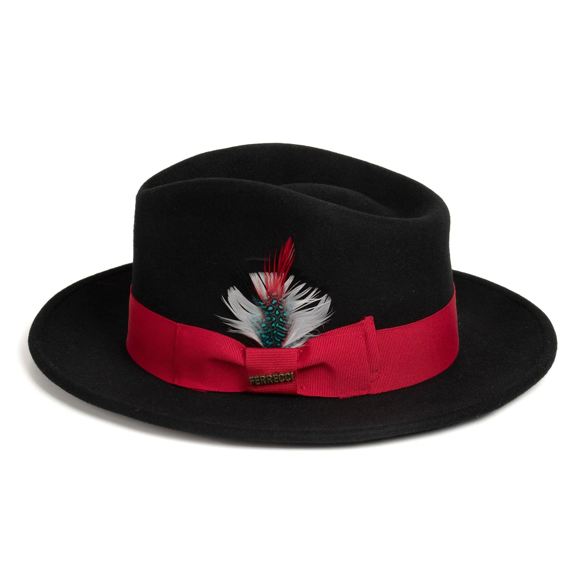 Crushable Black/Red 100% Australian Wool Fedora Hat