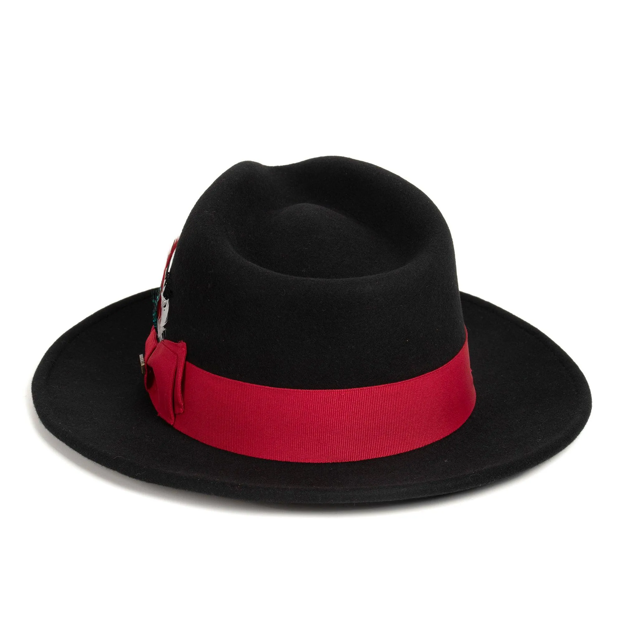 Crushable Black/Red 100% Australian Wool Fedora Hat