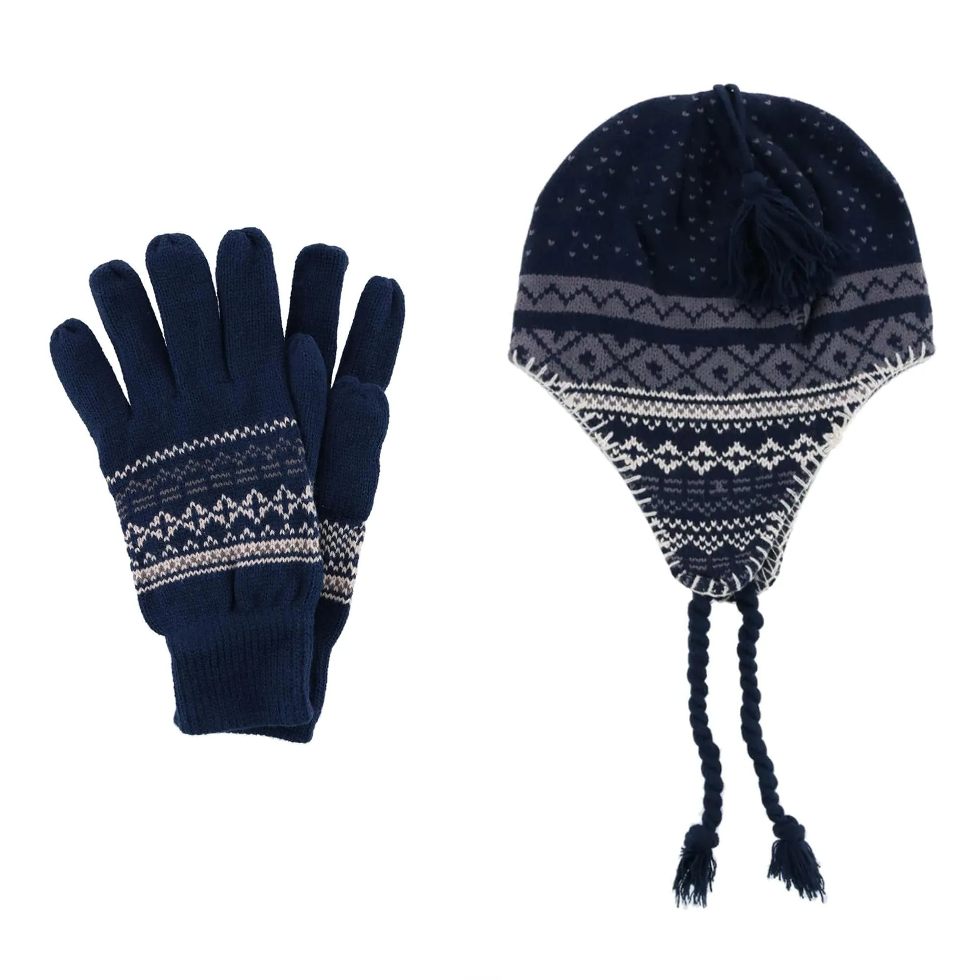 CTM® Men's Heavy Knit Winter Pattern Helmet Hat and Glove Set