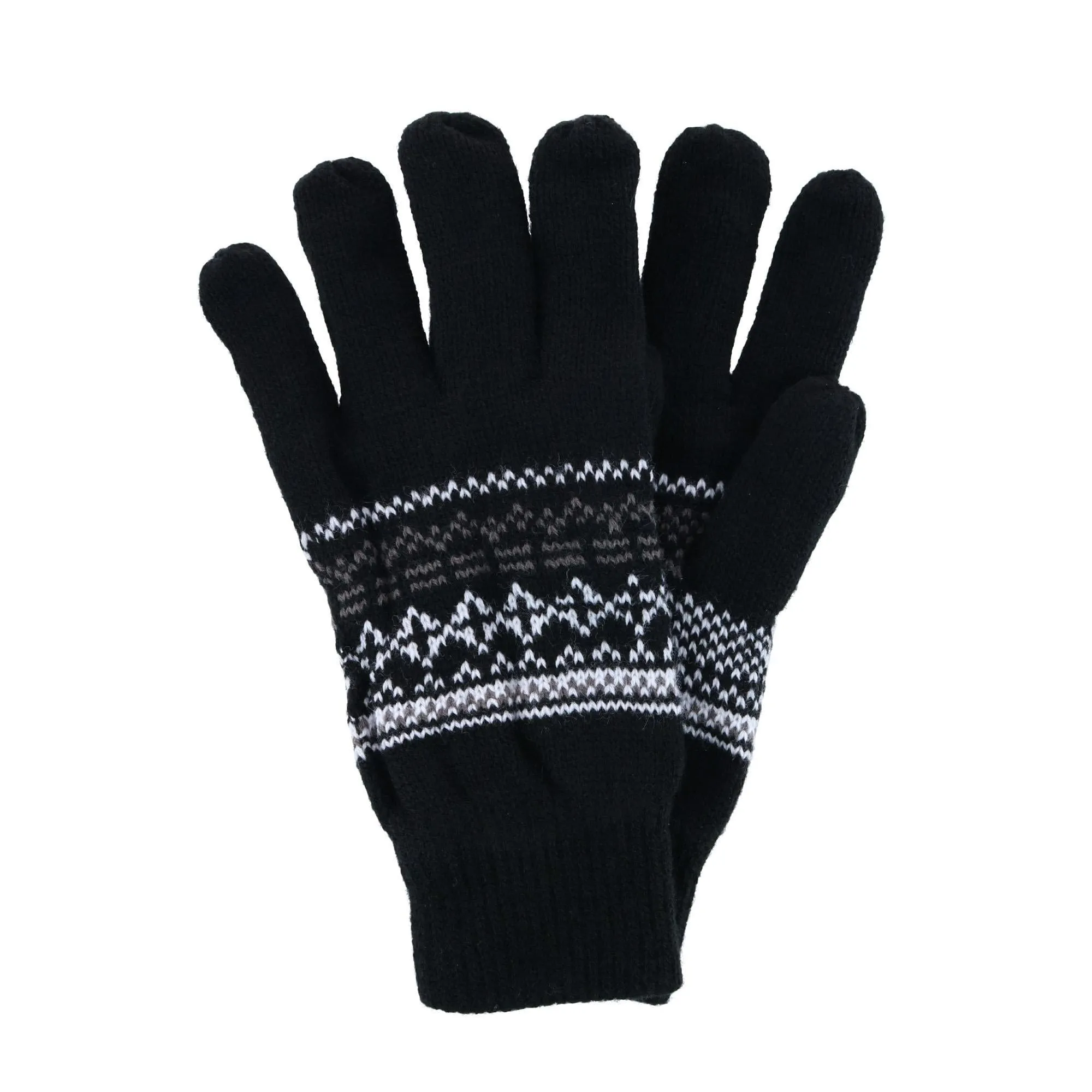 CTM® Men's Heavy Knit Winter Pattern Helmet Hat and Glove Set