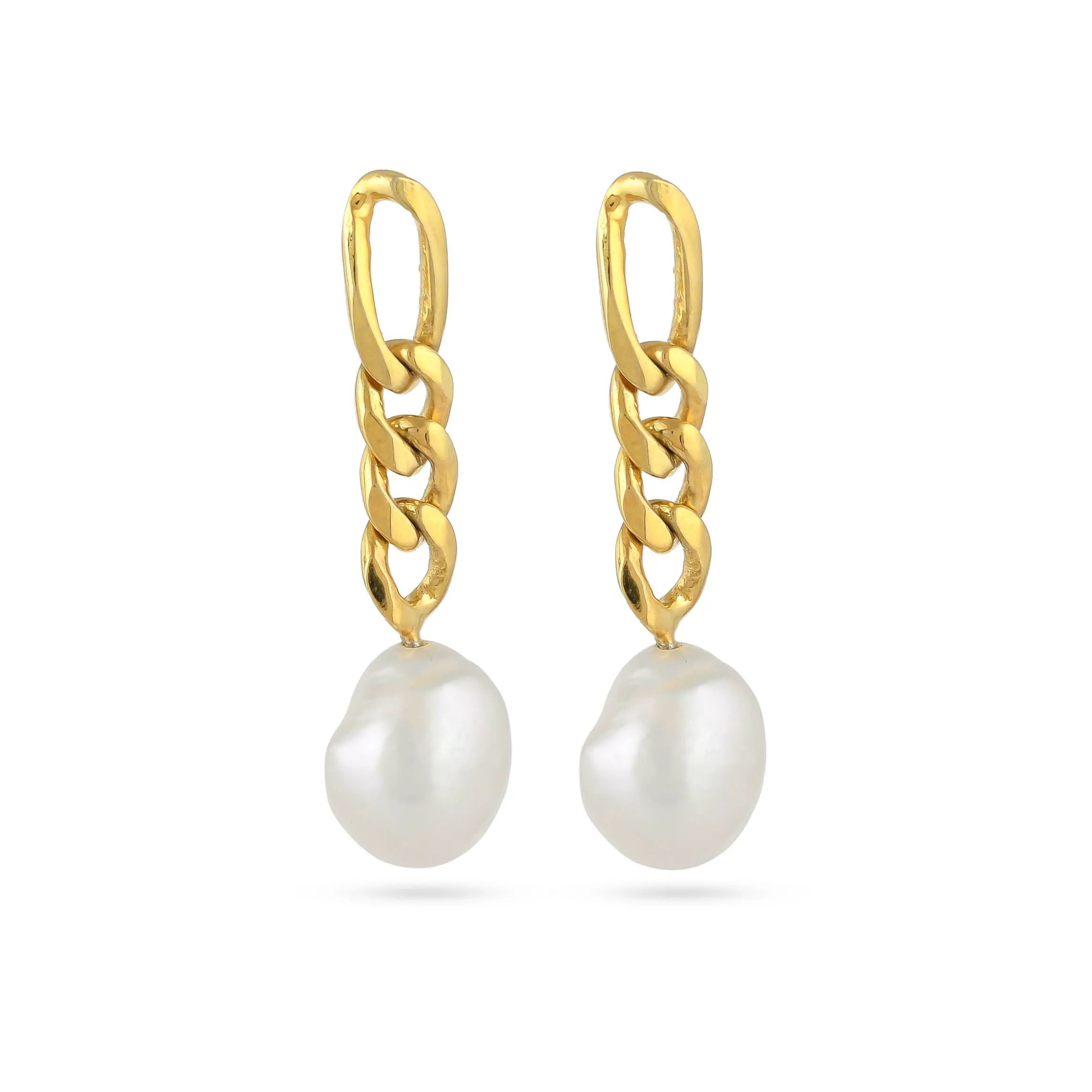 Cubic Chain Pearl Silver Earrings