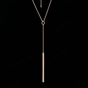 Double Fair Anti Allergy Hot Sale Y Style Chain Long Necklaces & Pendants Rose Gold Plated Strip Bar Jewelry For Women