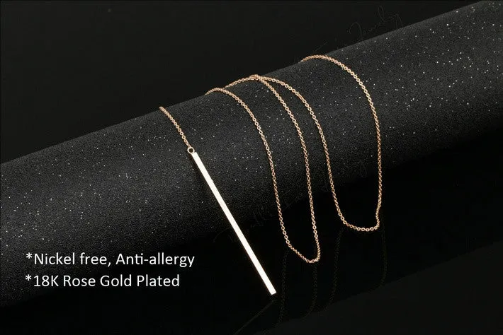 Double Fair Anti Allergy Hot Sale Y Style Chain Long Necklaces & Pendants Rose Gold Plated Strip Bar Jewelry For Women