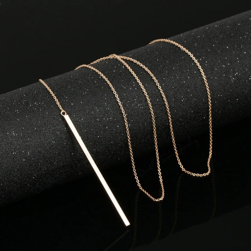 Double Fair Anti Allergy Hot Sale Y Style Chain Long Necklaces & Pendants Rose Gold Plated Strip Bar Jewelry For Women