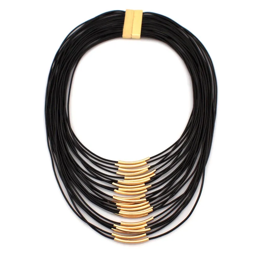 Fashion Magnetism Button Multilayer Rope Chain Cross Gold Metal Tube Collar Choker Statement Necklace Women Maxi Dress