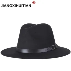 free shipping 2020 new Fashion men fedoras women's fashion jazz hat summer spring black woolen blend cap outdoor casual hat X XL