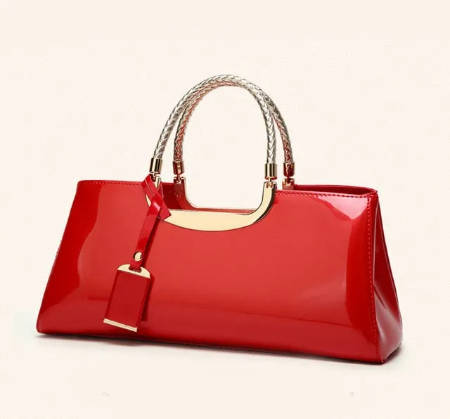 Glossy PU Leather Tote Handbag