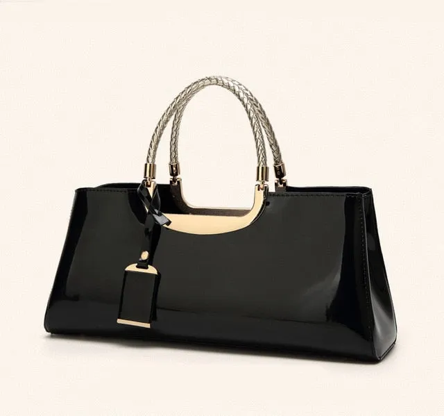 Glossy PU Leather Tote Handbag