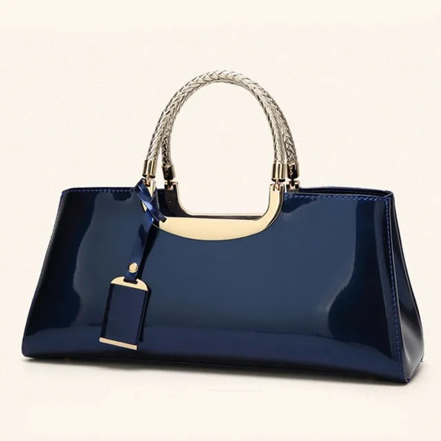 Glossy PU Leather Tote Handbag