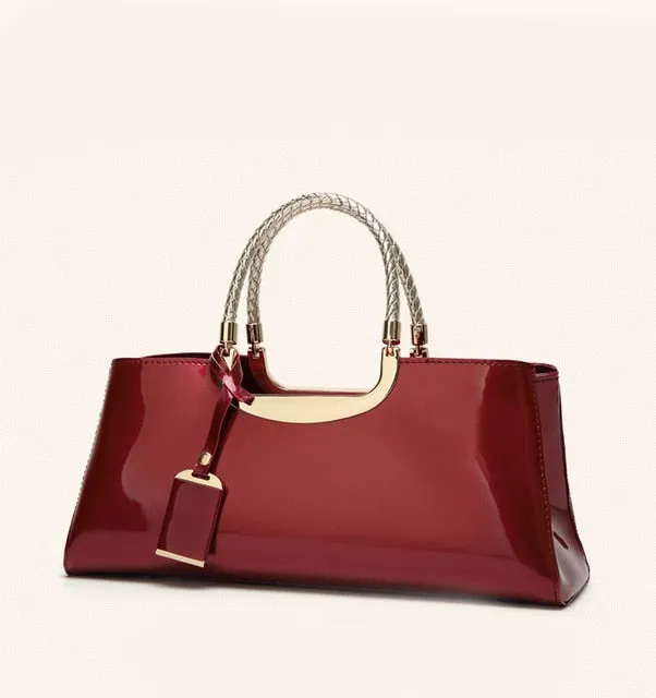 Glossy PU Leather Tote Handbag