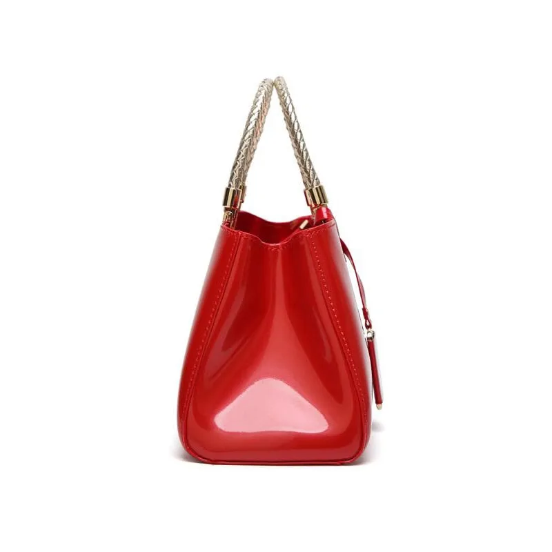 Glossy PU Leather Tote Handbag