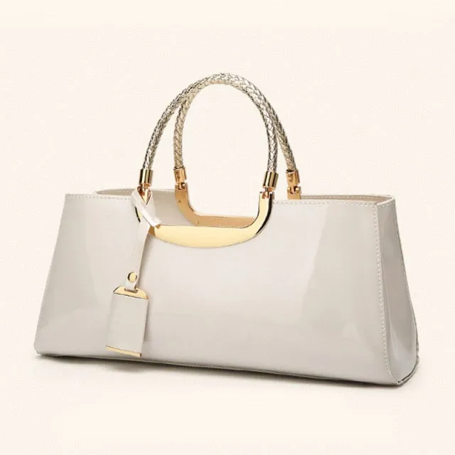 Glossy PU Leather Tote Handbag