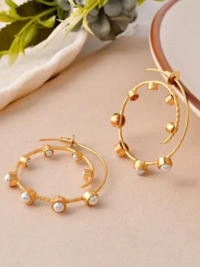 Gold Pearl Big Hoop Earring