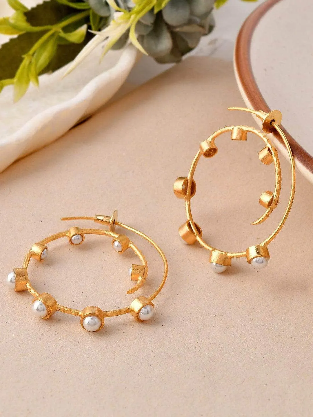 Gold Pearl Big Hoop Earring