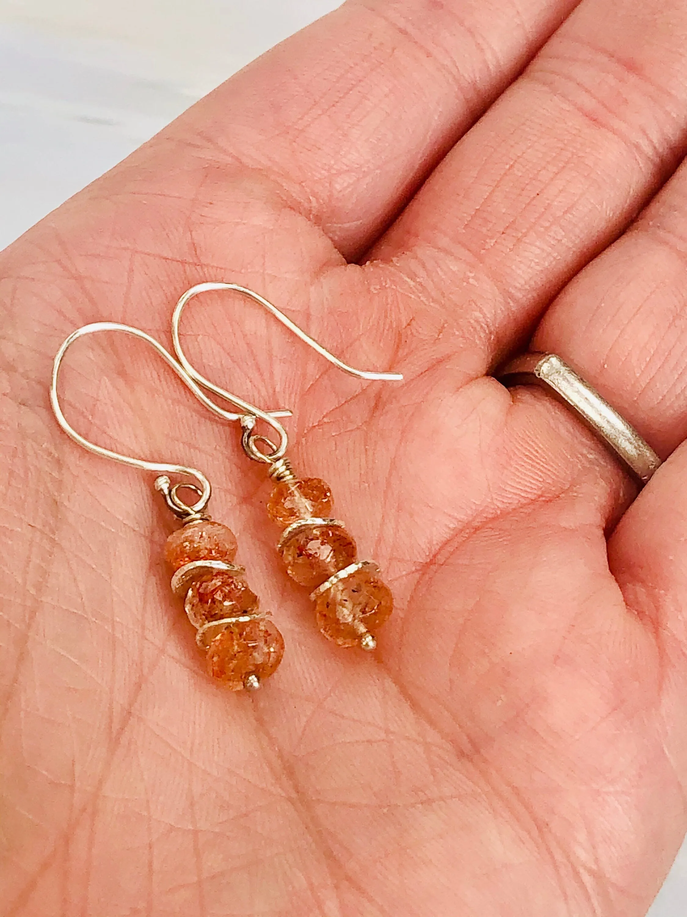 Gold Sunstone Earrings Dangle