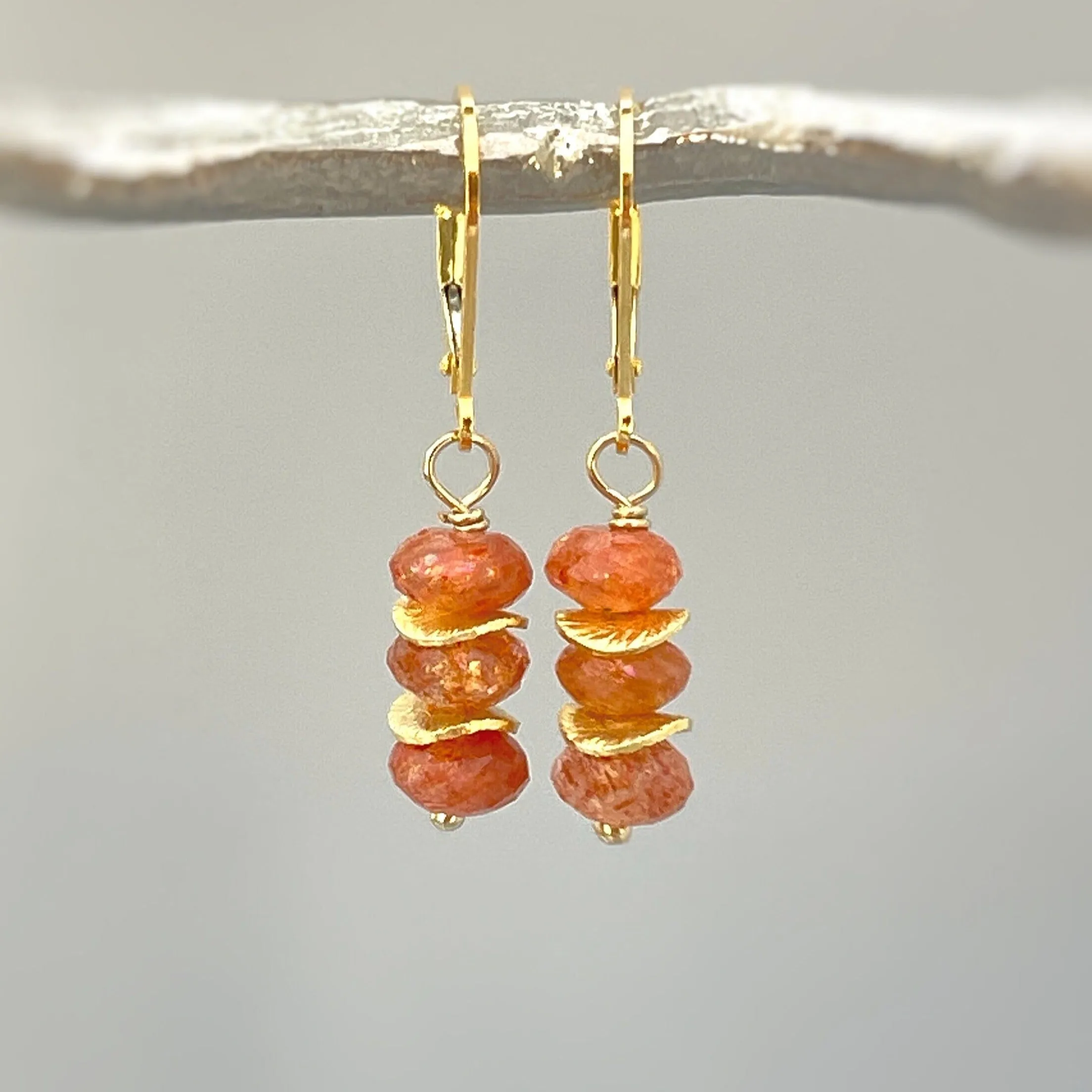 Gold Sunstone Earrings Dangle