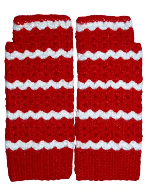 Graminarts Handmade Long Crochet Fingerless Gloves Red And White Design