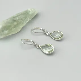 Green Amethyst Bezel Set Earrings Dangle Sterling Silver