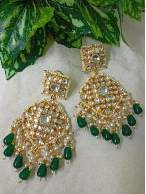 Green Kundan Embellished Chandbalis