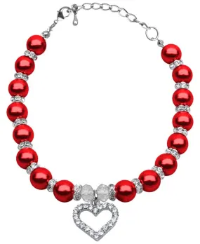 Heart and Pearl Necklace Red Lg (10-12)