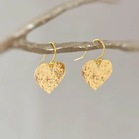 Heart Earrings Gold dangle sparkly boho handmade heart jewelry