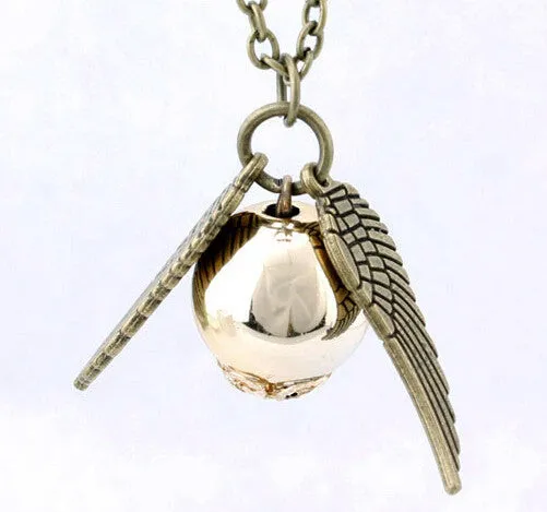 Hot Sale Occident Retro Fashion Snitch Gold Pendant Movie Theme Necklace Angel Wing Chain