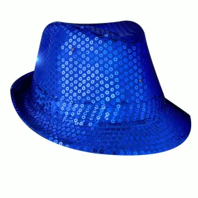 LED Flashing Fedora Hat with Blue Sequins