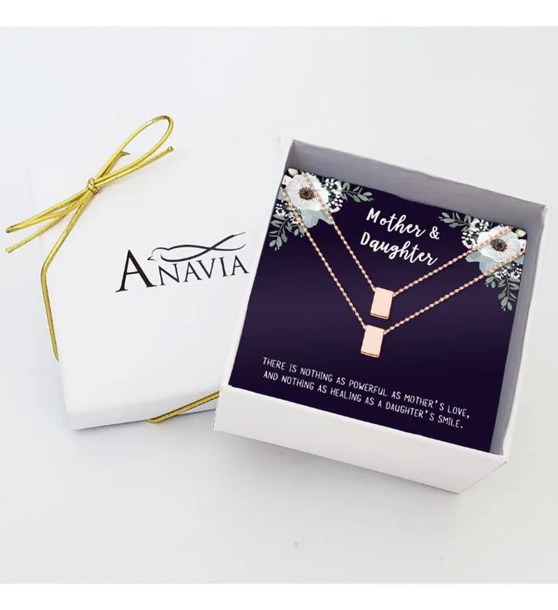 Matching Cube Card Necklace, Matching Mother's Day Gift for Her, Mom and Daughter Jewelry, Mom and Daughter Cube Necklaces [Rose Gold Cube, No-Personalized Card]