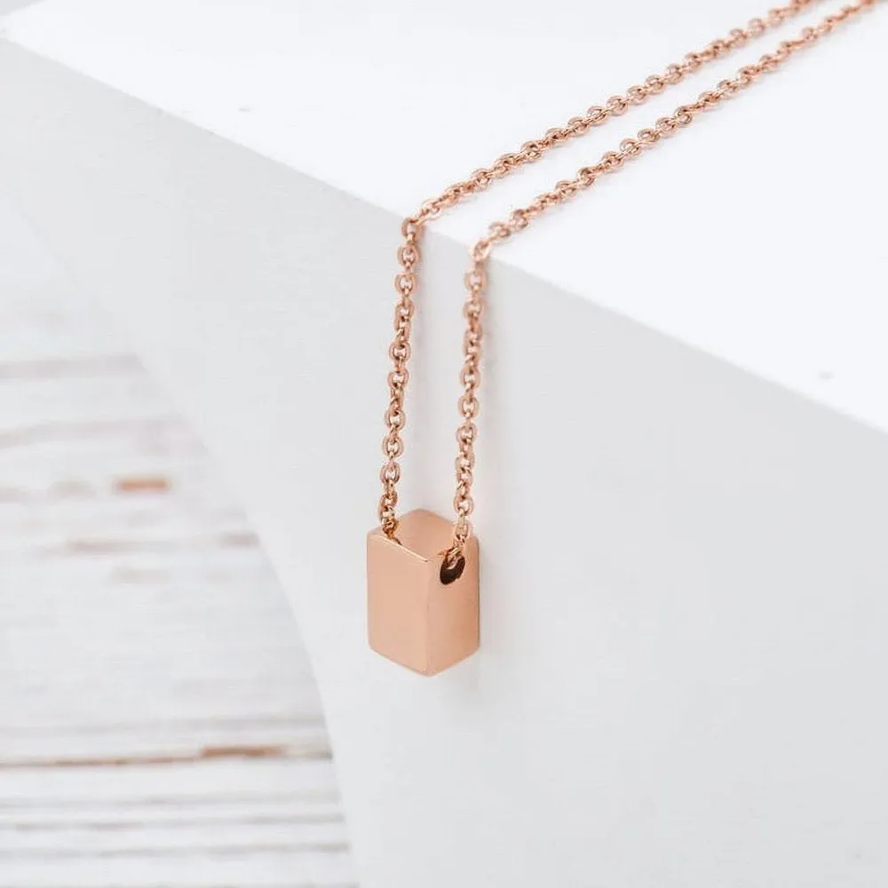 Matching Cube Card Necklace, Matching Mother's Day Gift for Her, Mom and Daughter Jewelry, Mom and Daughter Cube Necklaces [Rose Gold Cube, No-Personalized Card]