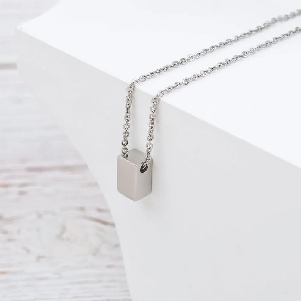 Matching Cube Card Necklace, Matching Mother's Day Gift for Her, Mom and Daughter Jewelry, Mom and Daughter Cube Necklaces [Rose Gold Cube, No-Personalized Card]