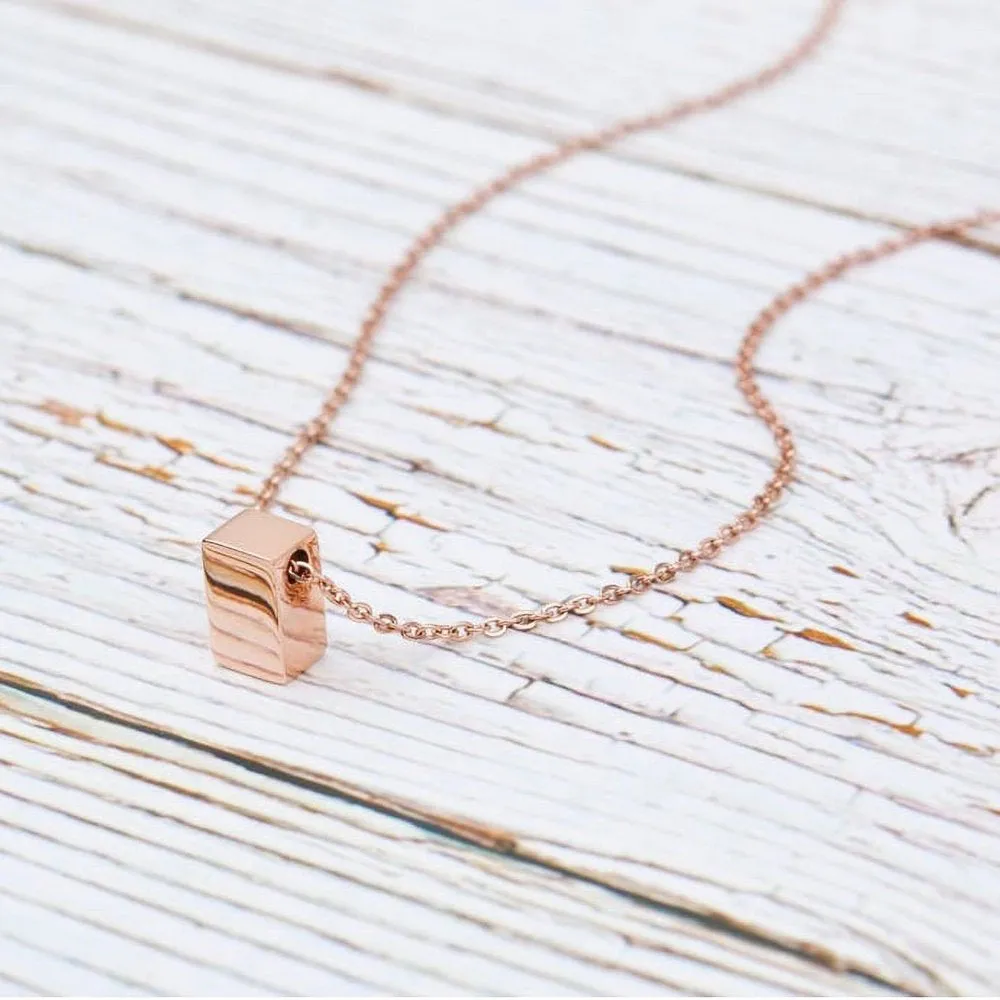 Matching Cube Card Necklace, Matching Mother's Day Gift for Her, Mom and Daughter Jewelry, Mom and Daughter Cube Necklaces [Rose Gold Cube, No-Personalized Card]