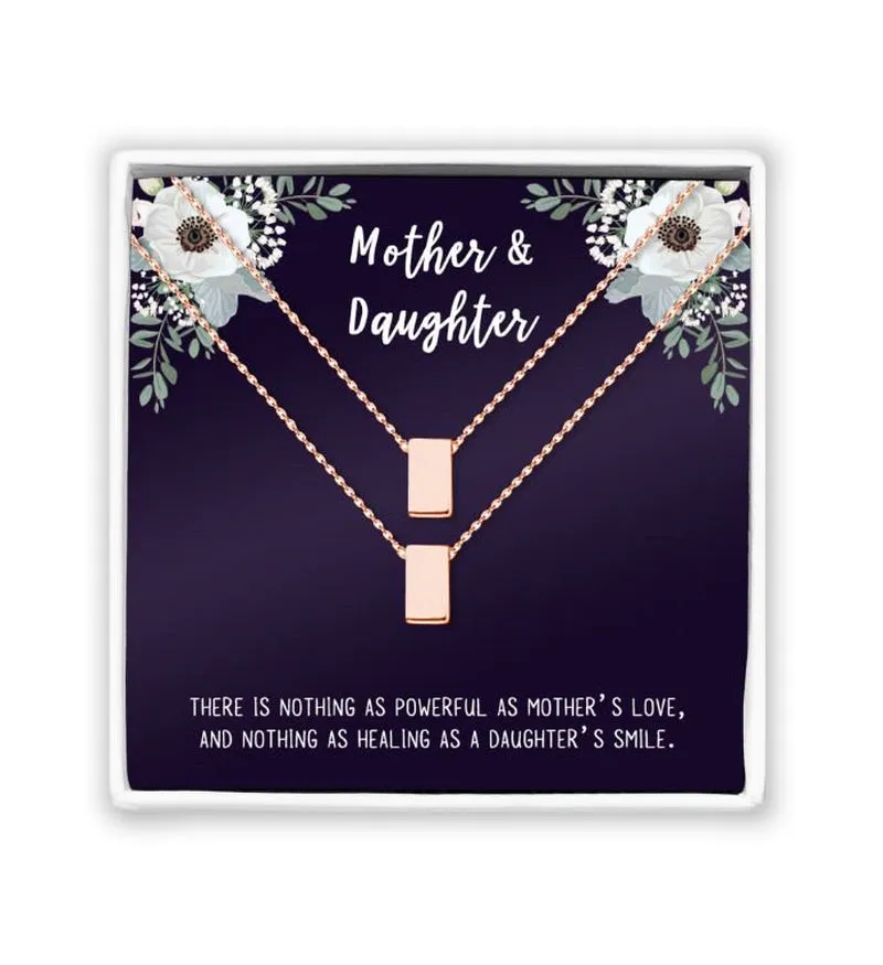 Matching Cube Card Necklace, Matching Mother's Day Gift for Her, Mom and Daughter Jewelry, Mom and Daughter Cube Necklaces [Rose Gold Cube, No-Personalized Card]