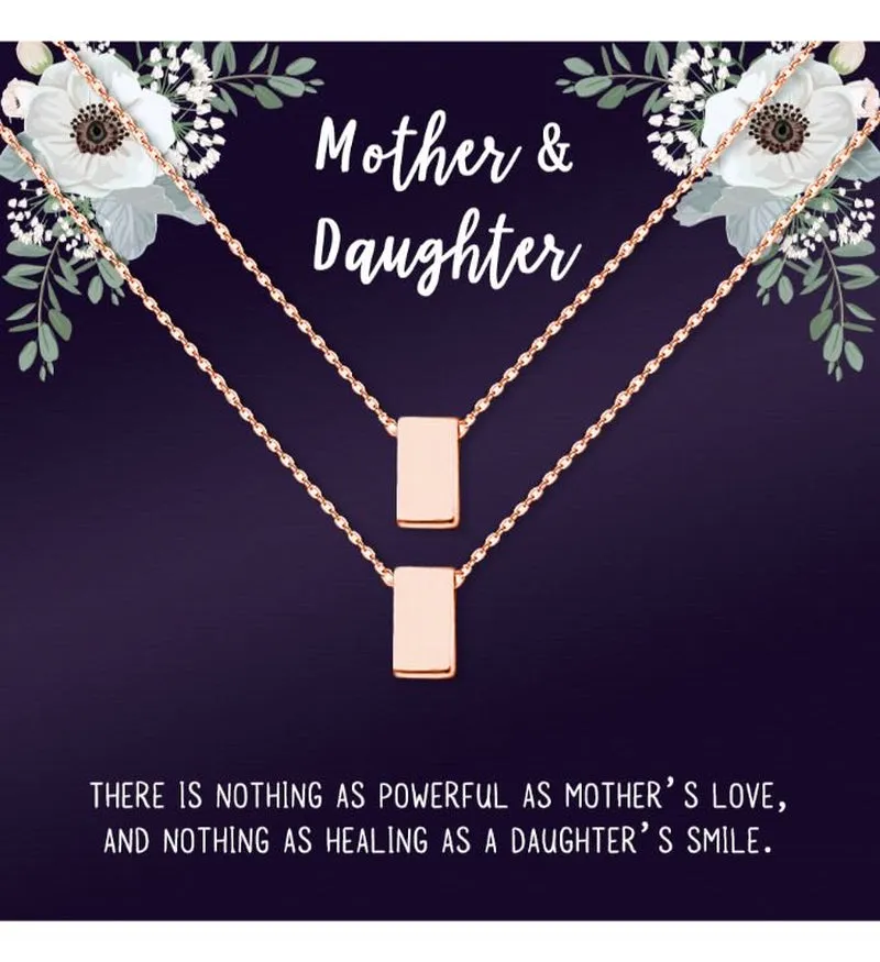 Matching Cube Card Necklace, Matching Mother's Day Gift for Her, Mom and Daughter Jewelry, Mom and Daughter Cube Necklaces [Rose Gold Cube, No-Personalized Card]