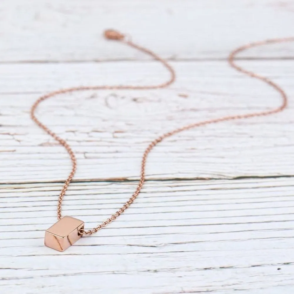 Matching Cube Card Necklace, Matching Mother's Day Gift for Her, Mom and Daughter Jewelry, Mom and Daughter Cube Necklaces [Rose Gold Cube, No-Personalized Card]