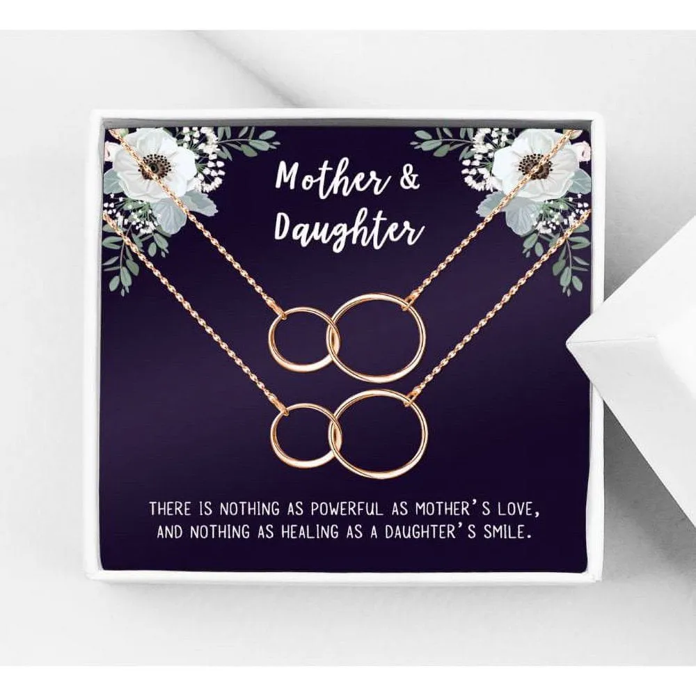 Matching Cube Card Necklace, Matching Mother's Day Gift for Her, Mom and Daughter Jewelry, Mom and Daughter Cube Necklaces [Rose Gold Cube, No-Personalized Card]