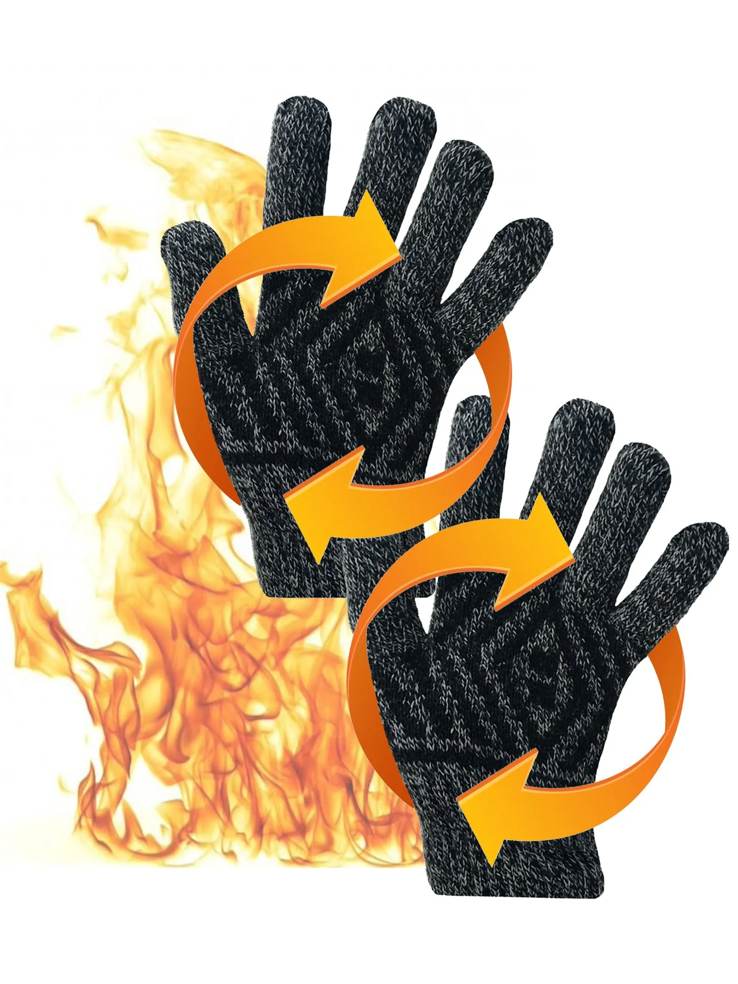 Mens Black & Brown Heated 2-Pack Thick Thermal Winter Gloves