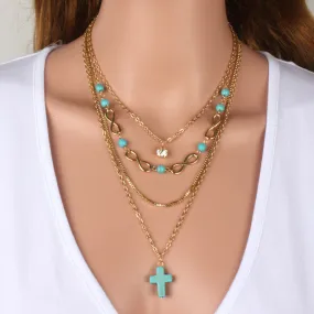 Multilayer necklace fashion accessories gold cross popular maxi female long chain necklaces & pendants statement women jewelry